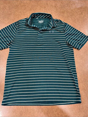 Under Armour The Playoff Polo Striped Green & Yellow Polo Medium